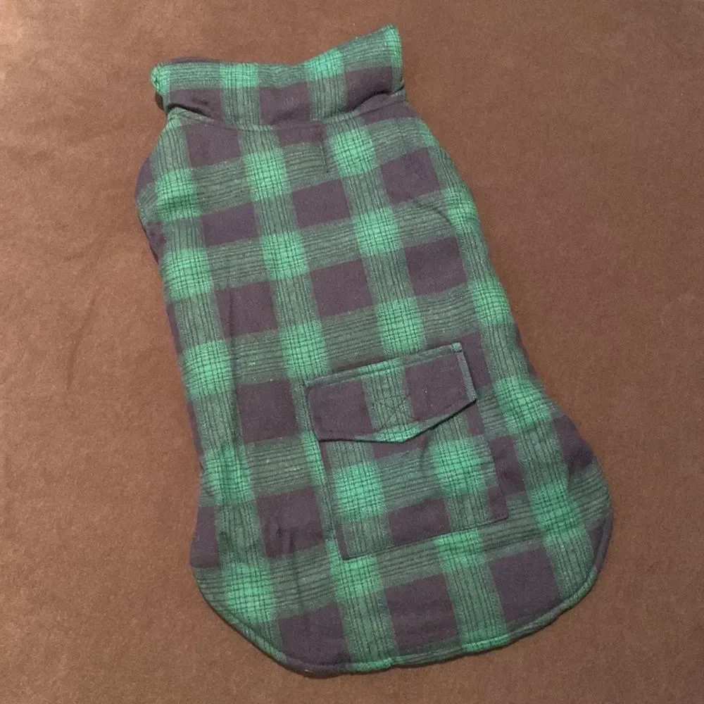 Kouser British Style Green Plaid Winter Dog Coat Jacket Reversible Size L